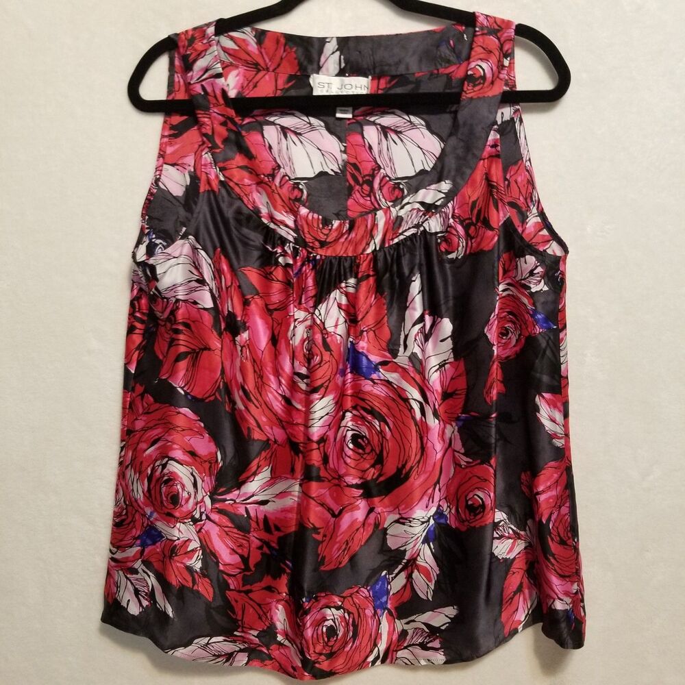 St. John Collection Large Top Rose Floral Silk Whimsigoth Dark Floral Carrer